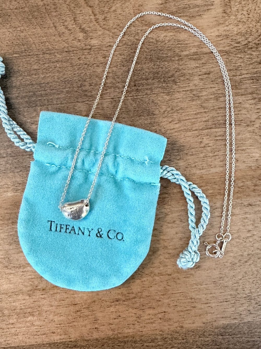 Vintage Tiffany & Co. Silver Heart Pendant Necklace - Blue